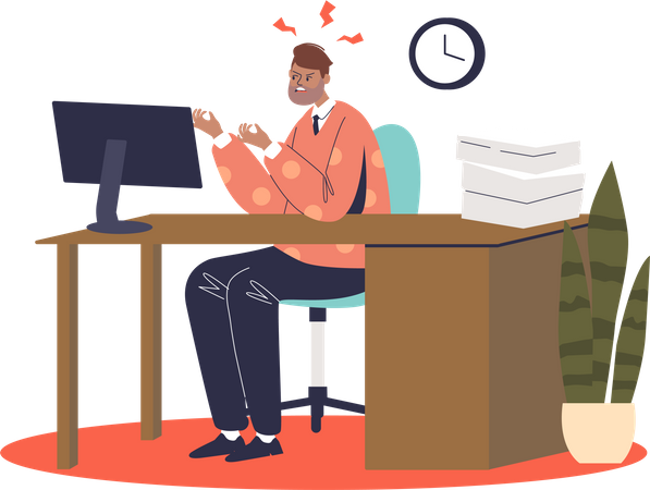 Stressed man working on computer Illustration