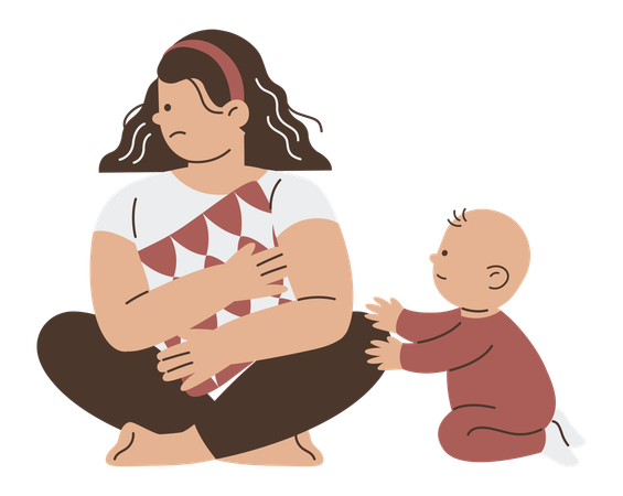 Stressed mother with kid  Illustration