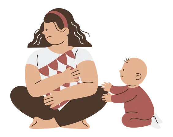 Stressed mother with kid  Illustration
