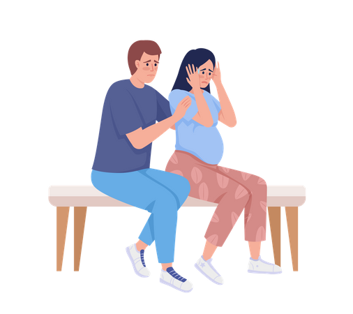 Stressed pregnant woman with partner  Illustration