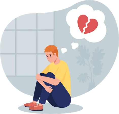 Stressed teen boy sit alone thinking of break up  Illustration