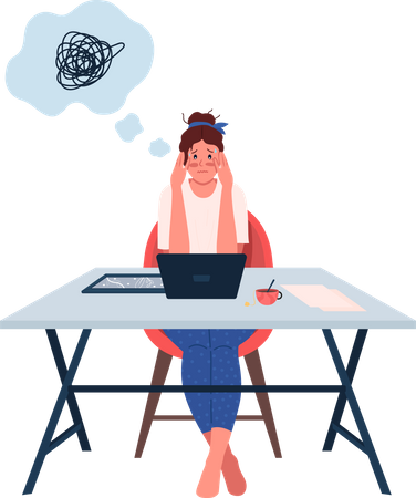 Stressed woman at workplace Illustration