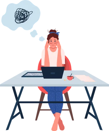 Stressed woman at workplace Illustration