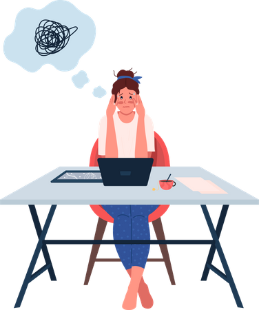 Stressed woman at workplace  Illustration