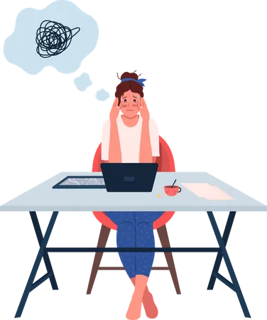 Stressed woman at workplace  Illustration