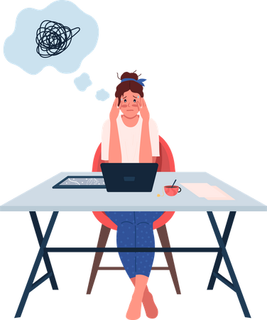 Stressed woman at workplace  Illustration