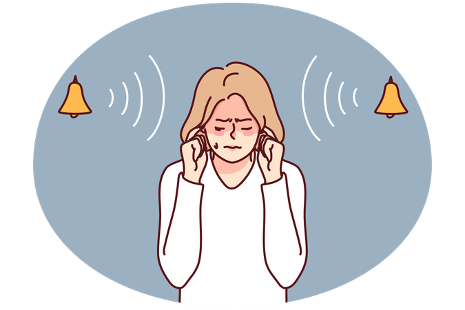 Stressed woman suffer from loud noise  Illustration