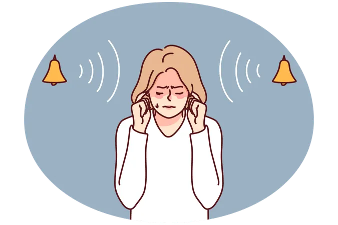 Stressed woman suffer from loud noise  Illustration