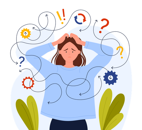 Stressed Woman with Confusing Thoughts  Illustration
