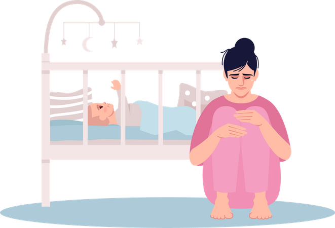 Stressed young mother Illustration