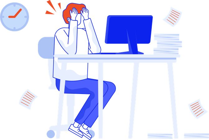 Stressful employee on deadline  Illustration