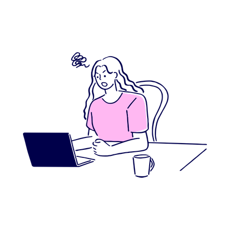 Stressful employee sips coffee during workload  Illustration