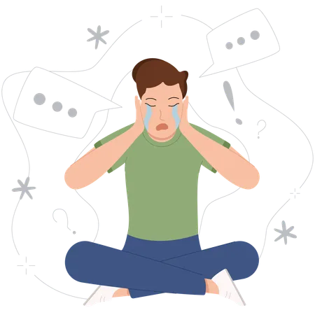 Stressful man crying due to lonliness  Illustration