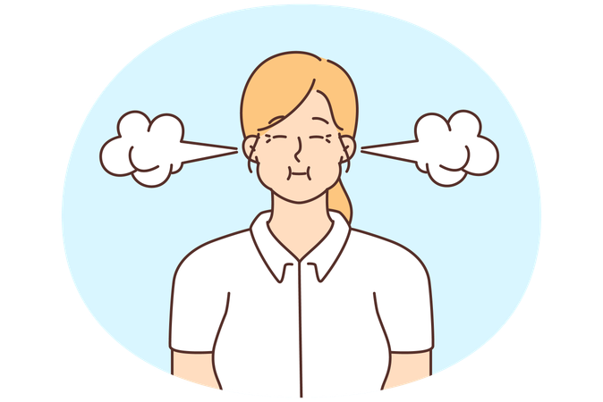 Stressful woman with smoke coming from ears feeling furious and mad  Illustration