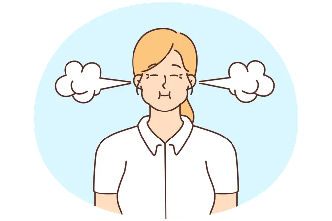 Stressful woman with smoke coming from ears feeling furious and mad  Illustration