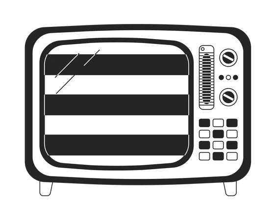Stripes On Tv Flat Monochrome Isolated Vector Object Old Tv No Signal Vintage Television Editable Black And White Line Art Drawing Simple Outline Spot Illustration For Web Graphic Design Illustration