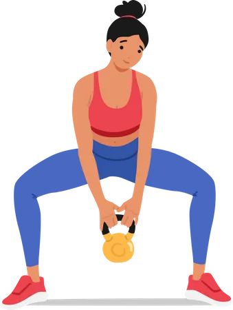 Determined fitness woman lifting a kettlebell  Illustration