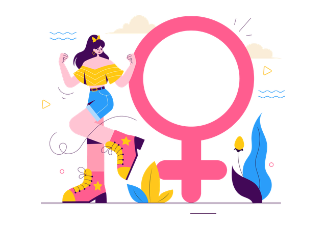 Strong and independent woman showing female rights  Illustration