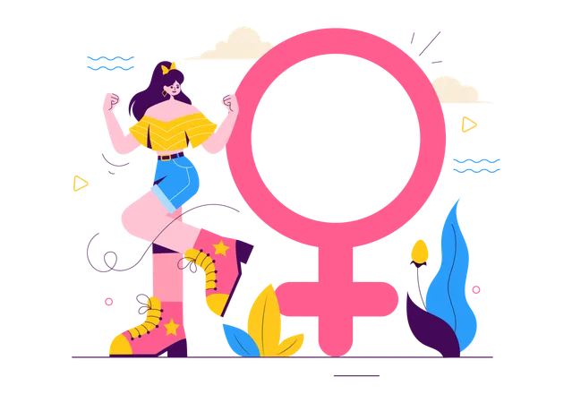 Strong and independent woman showing female rights  Illustration