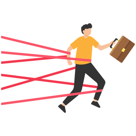 Strong Business man try with full effort to break red tape to growing in work  イラスト