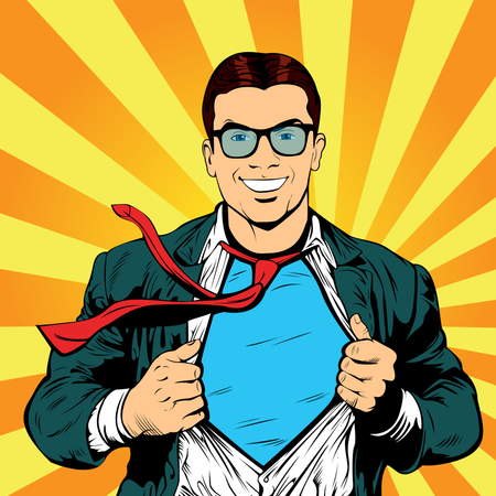 Strong Businessman in glasses in comic style  Illustration