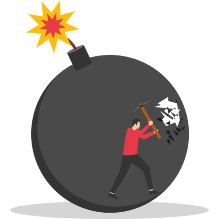 Strong businessman inside bomb trying to get out  Illustration