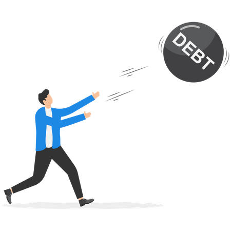 Strong businessman shot put throwing debt weight away metaphor of pay of debts  Illustration