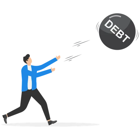 Strong businessman shot put throwing debt weight away metaphor of pay of debts  Illustration