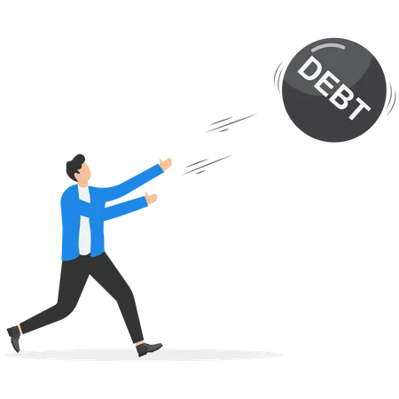 Pay Off Debts Loan Or Mortgage Solution To Solve Problems Obligation Free Motivation To Financial Success Concept Strong Businessman Shot Put Throwing Debt Weight Away Metaphor Of Pay Of Debts Illustration