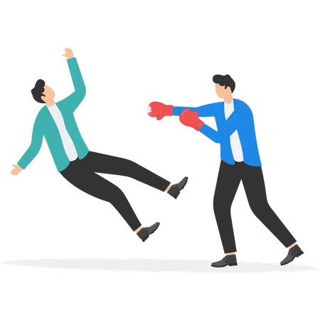 Strong confidence businessman make punch businessman to knockout winning  Illustration