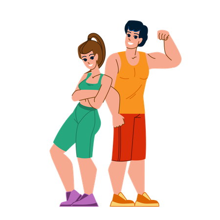 Strong couple shows biceps  Illustration
