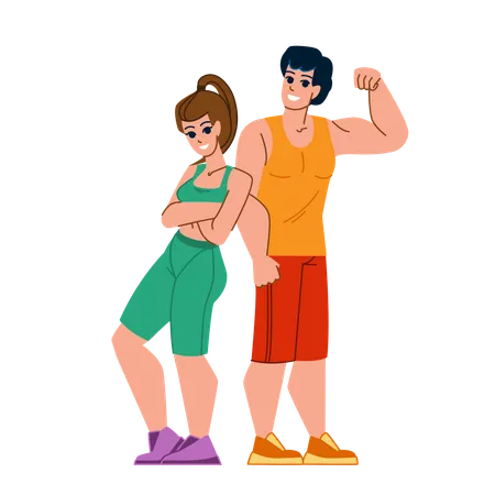 Couple Fitness Vector Fit Man Workout Woman Sport Healthy Lifestyle Female Gym Training Male Exercise Couple Fitness Character People Flat Cartoon Illustration Illustration
