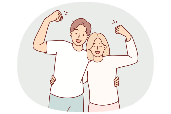 Strong couple shows biceps  Illustration