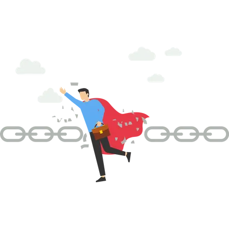 Breakthrough Business Barriers Solve Problems Business Solutions And Strive For Growth Overcome Difficulties Or Obstacles To Success A Strong Entrepreneur Hero Breaks Through The Barrier Line Illustration
