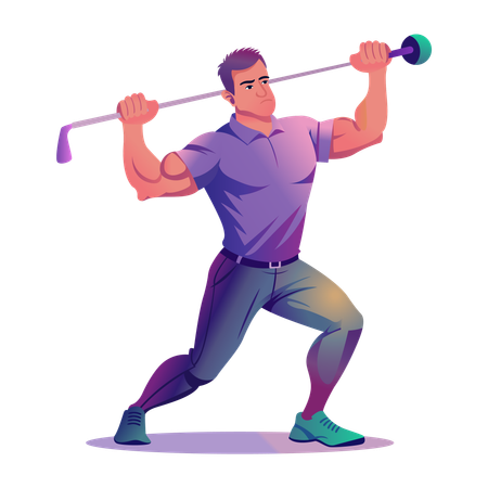 Strong Golfer holding club stick  Illustration