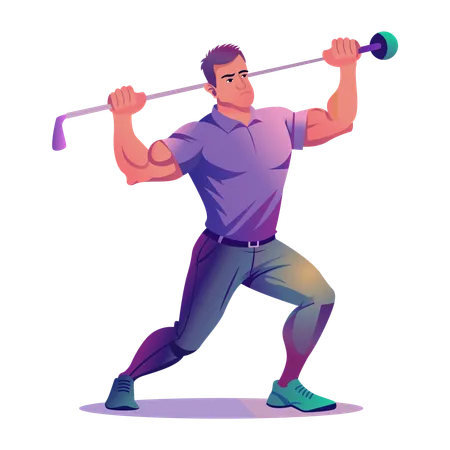 Strong Golfer holding club stick  Illustration