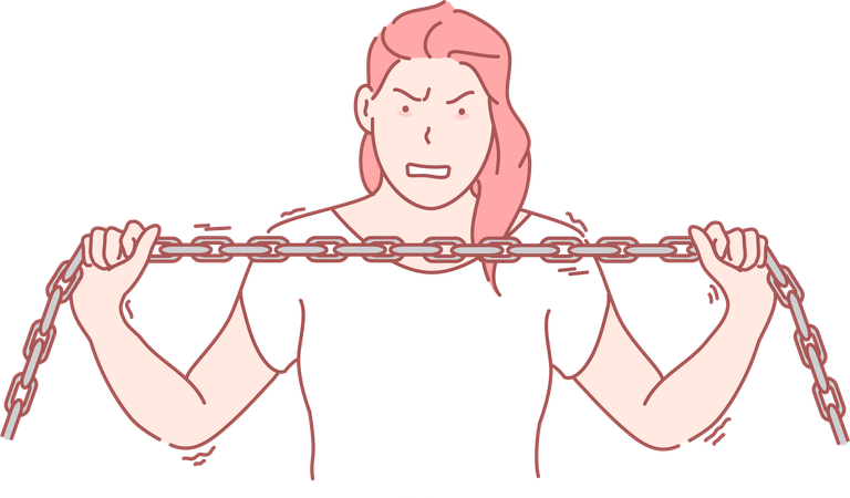 Strong lady braking hard chain  Illustration