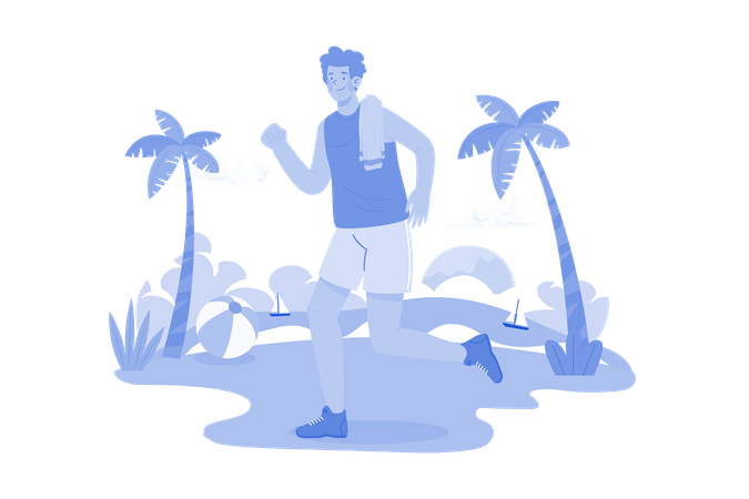 Strong male jogging on a beach  Illustration