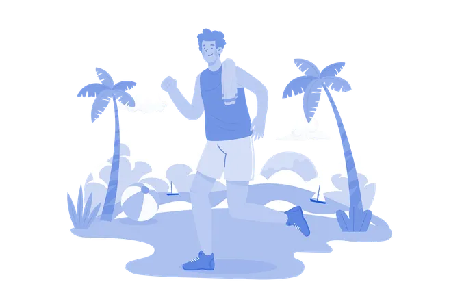 Strong Male Jogging On A Beach Near The Ocean Illustration