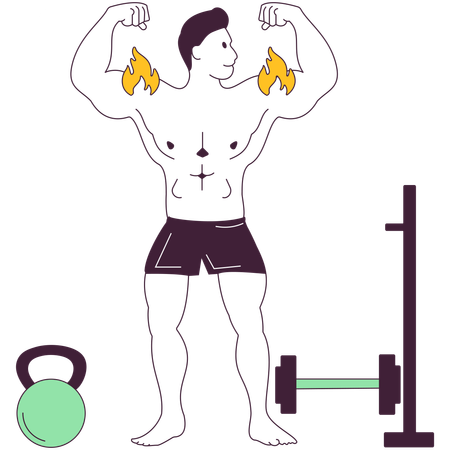 Strong man doing posing at gym  Illustration