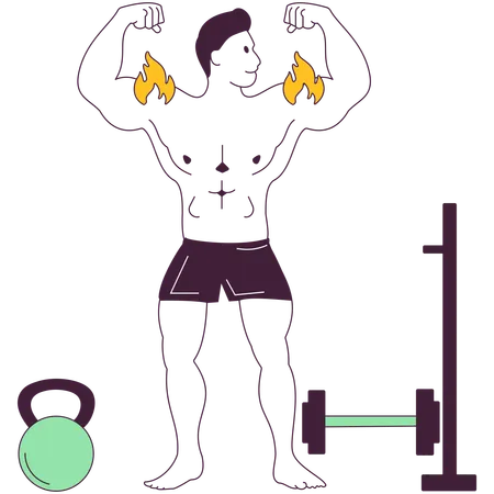 Strong man doing posing at gym  Illustration
