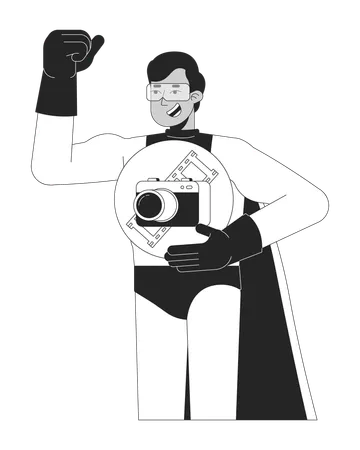 Strong man hero holding camera  Illustration