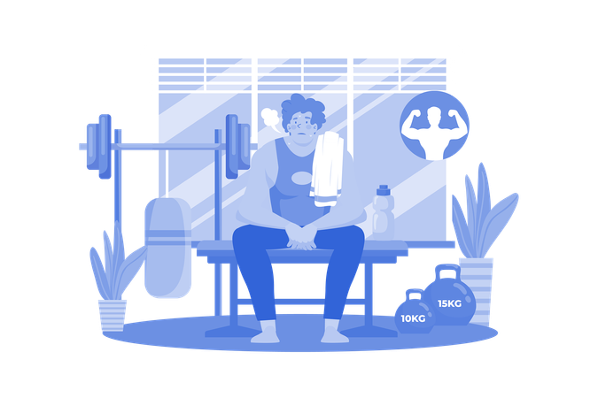 Strong Man Sit After A Workout With Pleasant Tiredness  Illustration