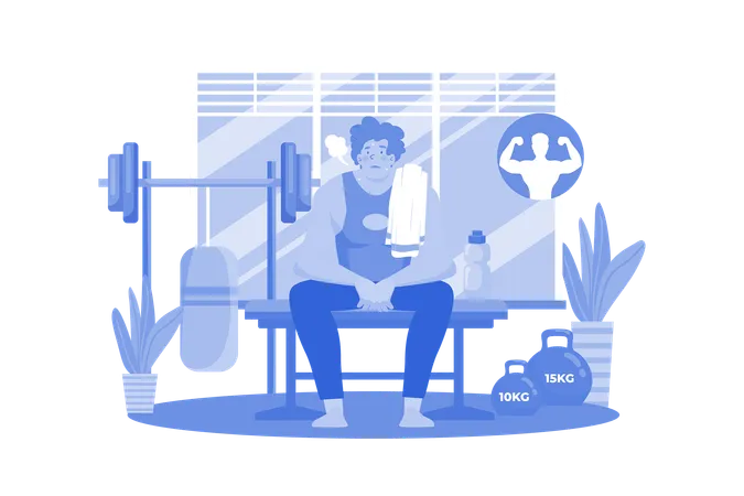Strong Man Sit After A Workout With Pleasant Tiredness Illustration