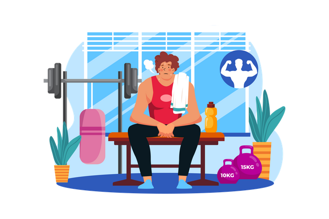 Strong man sit after a workout with pleasant tiredness Illustration