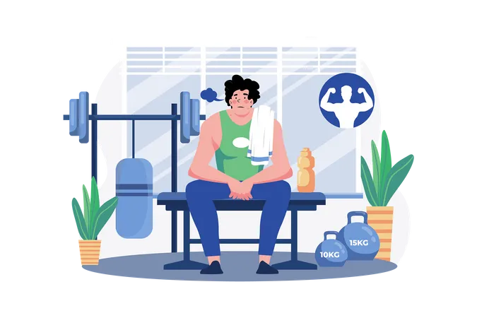 Strong man sit after a workout with pleasant tiredness  Illustration