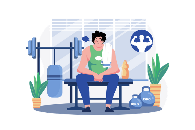 Strong man sit after a workout with pleasant tiredness  Illustration