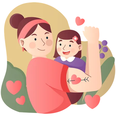 Strong mother with cute daughter Illustration