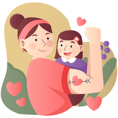 Strong mother with cute daughter  Illustration