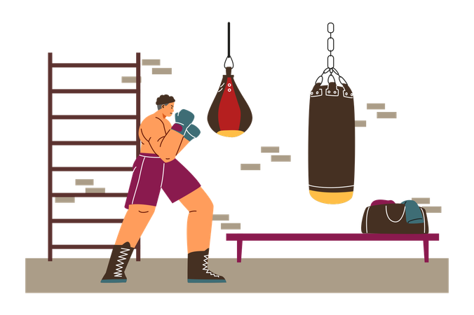 Strong Professional Man Boxer Fighter Exercising  Illustration